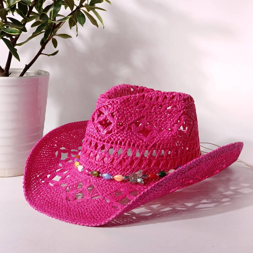2026 Melesh Western-style Ginger Cowboy Hat with a Flexible Brim The Bohemian Style Is Perfect for Sun Protection On the Beach.
