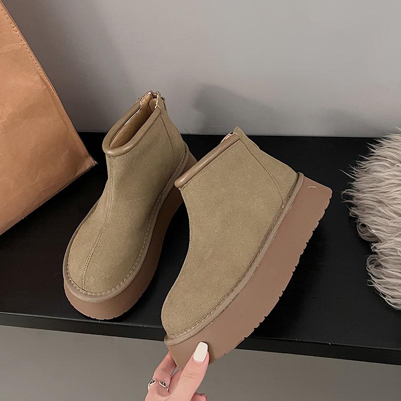 Short tube thick-soled snow boots women's winter 2024 niche big head ugly cute velvet warm Northeast cotton boots