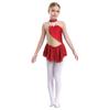 Girls Sleeveless Round Collar Shiny Rhinestone Sequins Floral Patchwork Skating Dance Dress