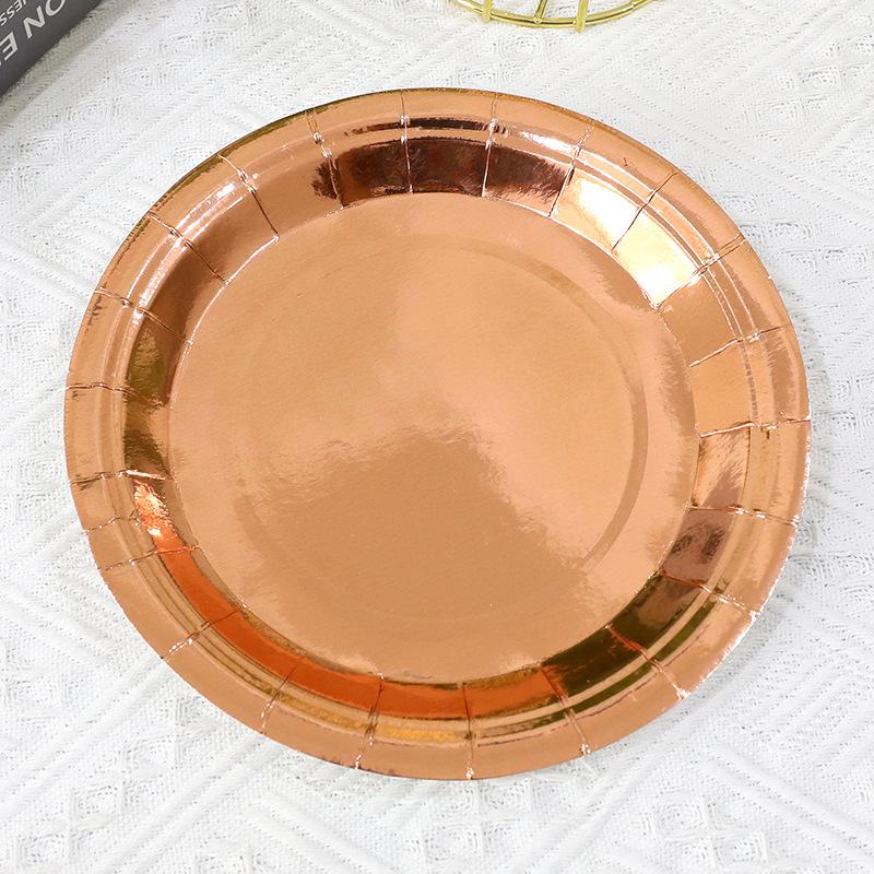 Gold Party Tableware Set: Rose Gold Plates, Cups, Straws, and Cake Dishes