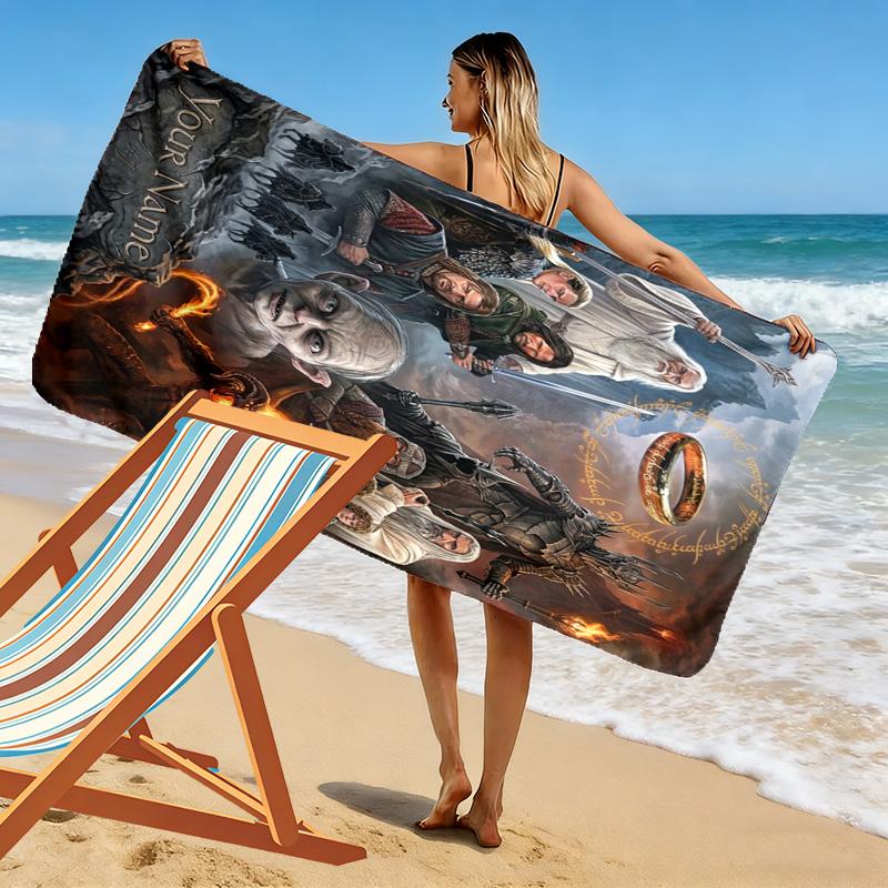 Name Custom Adventure Movie Lord Rings Print Beach Towel, Large Soft Quick Dry Towel for Beach Camping Swimming