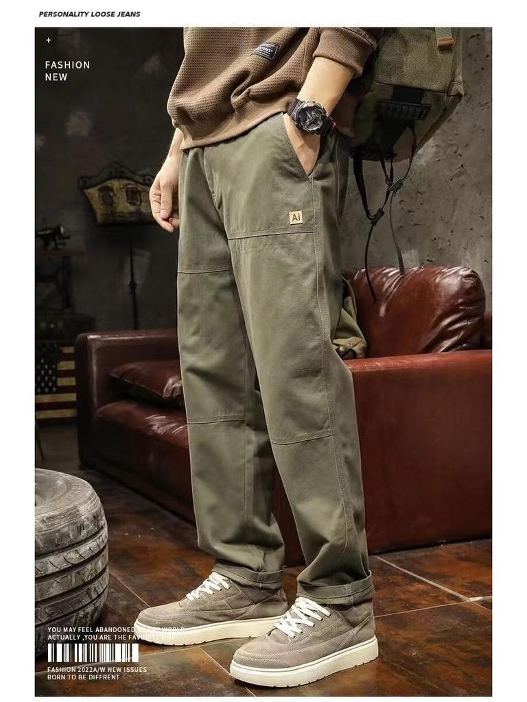 Men's Fleece-Lined Casual Cargo Pants - Straight Leg, Loose Fit, Plus Size, Autumn/Winter.