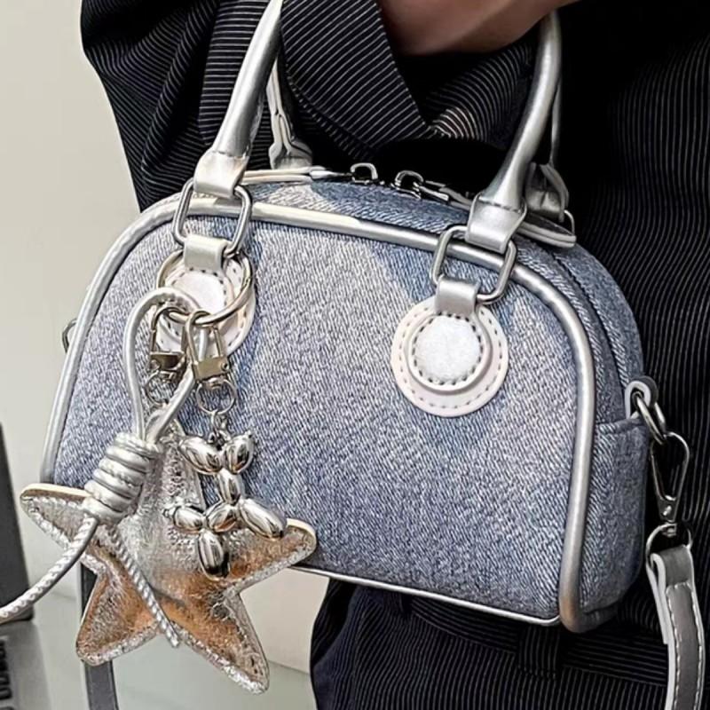 Denim Cloth Bag Women Fashionable Niche Design Cross-body Korean Style Ins Handheld Bowling