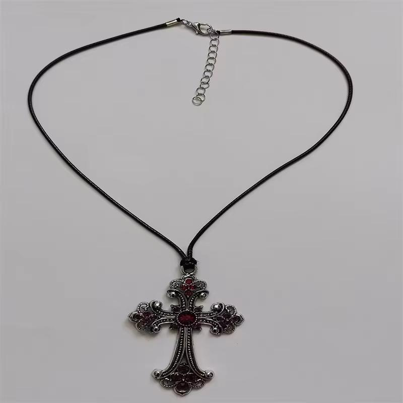 

Large Detailed Rhinestone Cross Choker Spiral Hippie Necklace Goth Punk Women Fashion Statement Crucifix Charm Jewelry Gift красный
