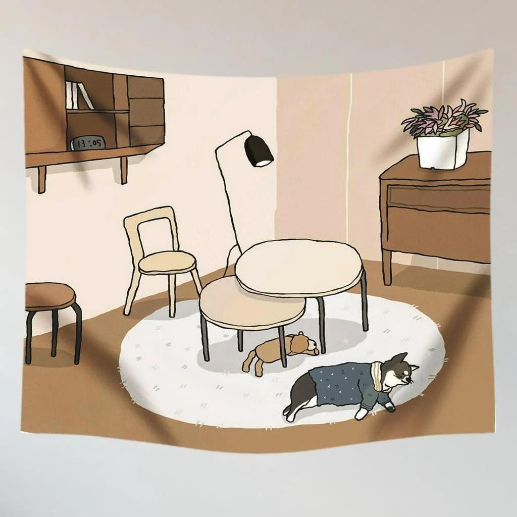 Cute Cat Girl Hanging Cloth Office Living Room Tapestry Home Wall Decoration Tapestry