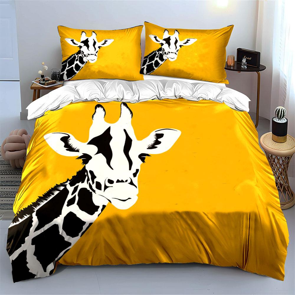 Colorful Giraffe Art Set Decor Soft Skin-Friendly Bedding Set Includes 1 Duvet Cover And 2 Pillowcase Gift