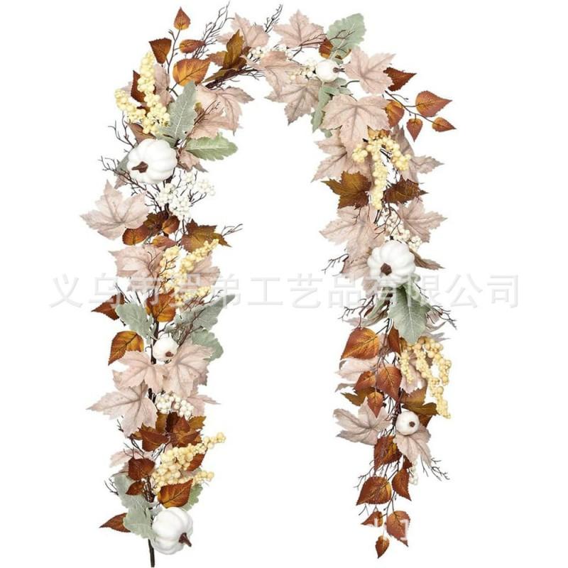 Harvest Wreath With Pumpkins Berries Vine Circle Halloween Thanksgiving Door Decor