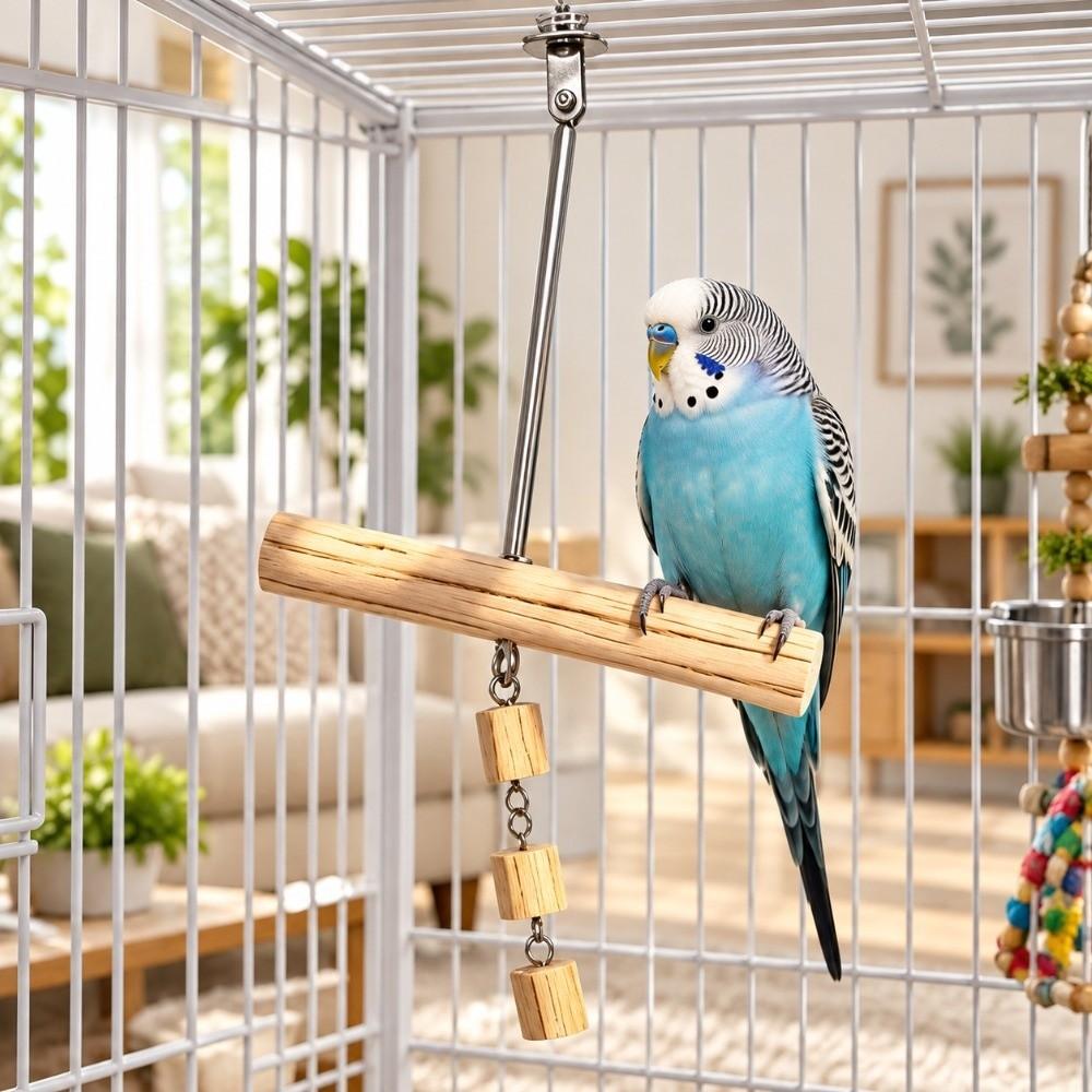 Swinging Parrot Wooden Swing Non-slip Bird Cage Gnawing Toys Bird Standing Perch Cage Decoration
