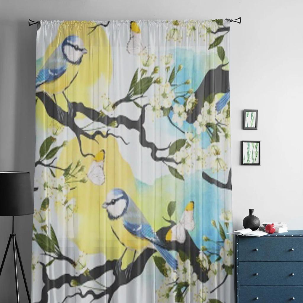 Blooming Cherry Branch Sheer Curtains For Living Room Modern Fashion Valance Curtains For Kitchen Tulle Curtains