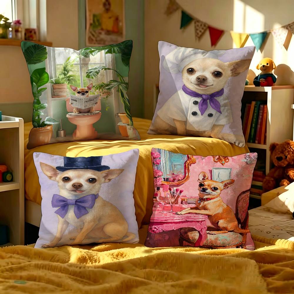 Cute Cartoon Chihuahua Dog Personalized Pillow Cover Kids Bedroom Wild Party Decor Pillowcase Kid Birthday Shower Gift
