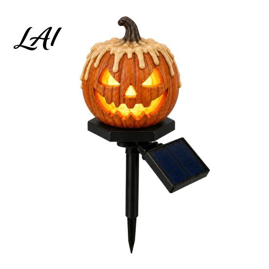 Weather Resistant Lighting Solar Halloween Pumpkin Garden Stake Light Waterproof Resin LED Spooky Porch Decor Lantern Yard for Outdoor Patio