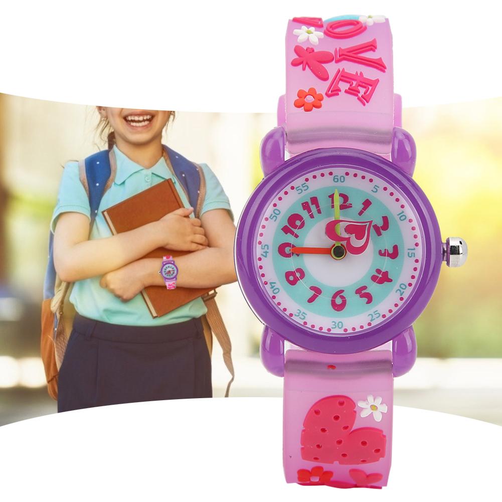 Children Cartoon Wrist Watch PVC Strap Waterproof Quartz Watch for Boys GirlsPurple