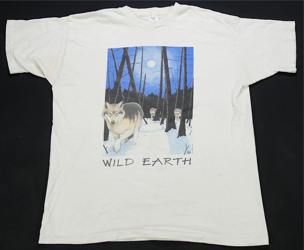 Rare VTG HUMAN-I-TEES Wild Earth Wolf Wolves 1995 Nature T Shirt 90s White SZ XL