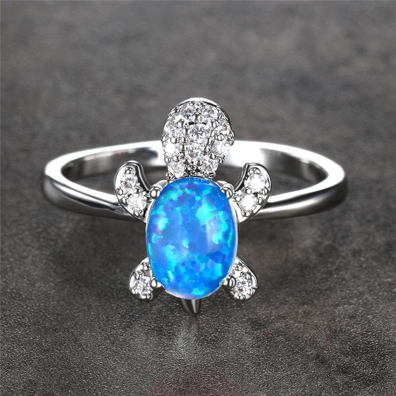 Hot-selling platinum green imported Opal turtle ring simple ins index finger ring jewelry