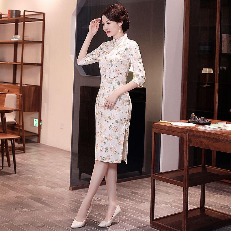 Chinese Style Cheongsam Retro Mid-length Improved Cheongsam Temperament Short-sleeved Dress