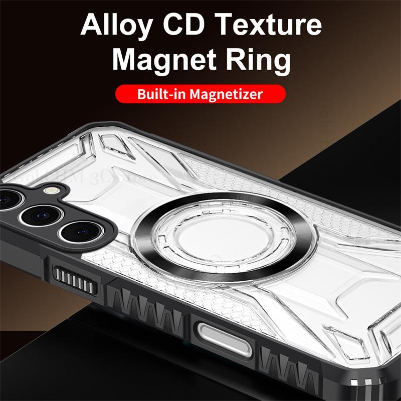 Military Hybrid Armor Phone Case For Samsung S25 Edge S24 FE S23 Ultra For Magsafe Transparent Hard Cover For Galaxy A16 A06 A36