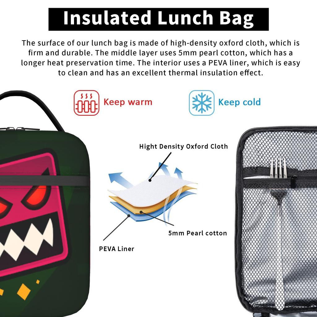 Geometry Cube Game Product Insulated Lunch Bag For Travel  Food Container Reusable Thermal Cooler Bento Box