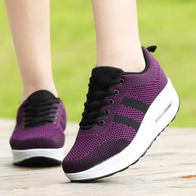 Atmungsaktive Mesh Damen Walking Schuhe Mode Gestrickte Plateauschuhe Rutschfeste Freizeit Sportschuhe Luftgepolsterte Tanz Keilabsätze