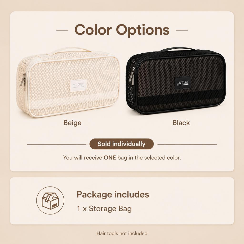 Mesh Hair Dryer Storage Bag Large Capacity Travel Organizer for Curling Iron Straightener Comb Cable Toiletry Makeup Accessories