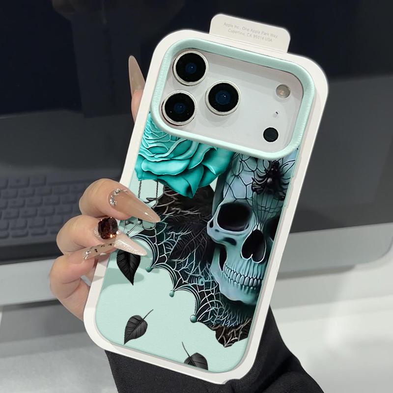 For iPhone 18 Pro Max Case Lettered Skull Pattern Leather Texture Silicone Cover For iPhone 17 16 15 14 13 Pro Max 16E 17E