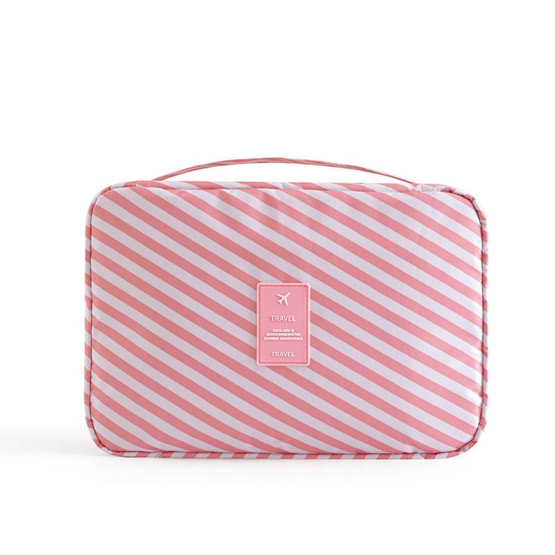 

Travel Hanging Toiletry Bag With Oxford Fabric Large Capacity For Luggage Storage Pink Stripes,S