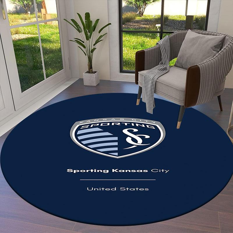 Sporting Kansas City Round Area Rug,Carpet Rug for Living Room Bedroom Sofa Playroom Decor,Non-slip Floor Mat