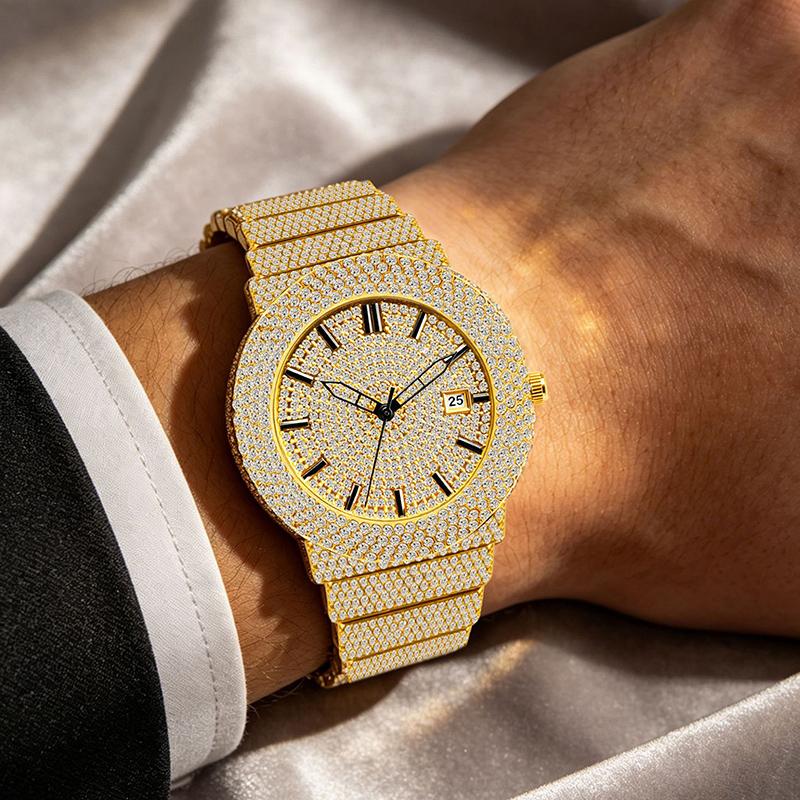 Damen Strass Uhren Hip Hop Stil Diamantbesetzte Quarz Armbanduhr Wasserdichte Schmuckuhr für Sie