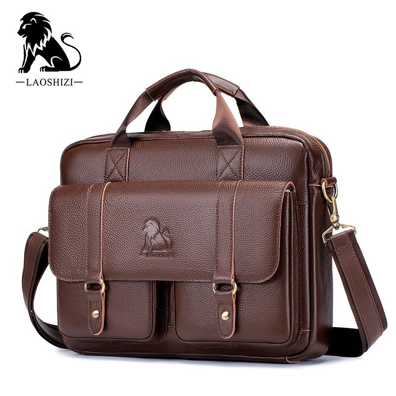 

New 100% genuine leather Men s briefcase laptop bag large capacity business handbag casual shoulder crossbody bags messenger bag темно-коричневого