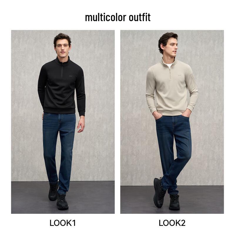 EMZ Erdos Herren Sweatshirt mit gebürsteter Oberfläche und Stehkragen