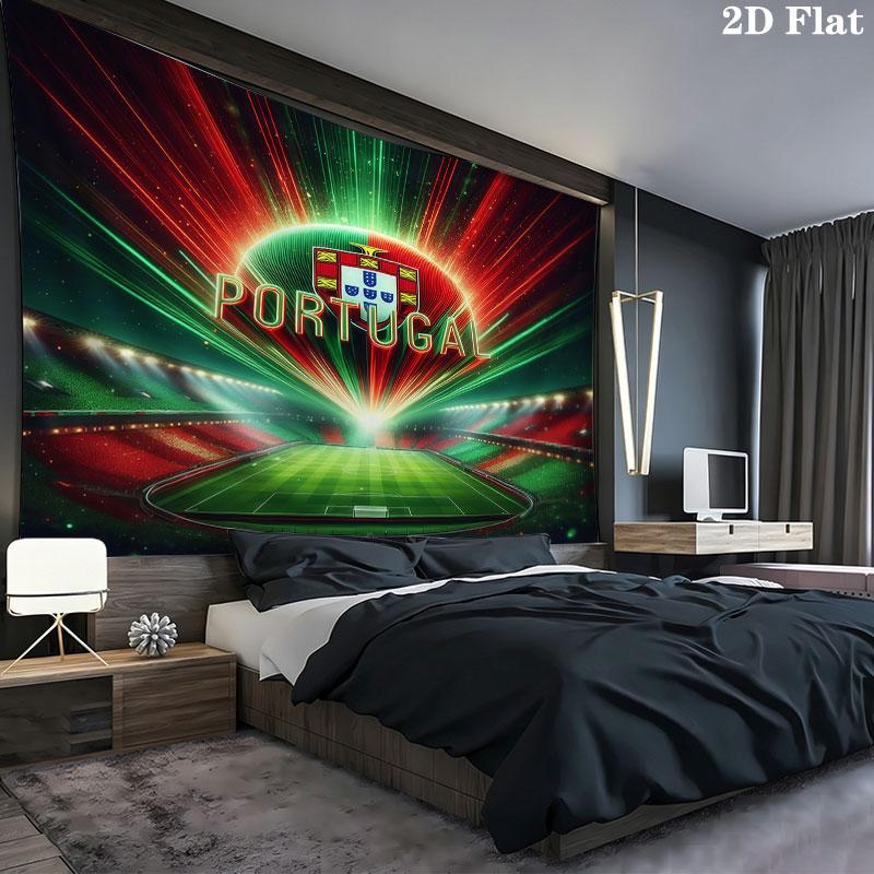 Portugal National Football Team Wall Tapestry Aesthetic Wall Hanging Printed Fabric Blanket Decorative Tapestries for Bedroom Living Room Home Decor