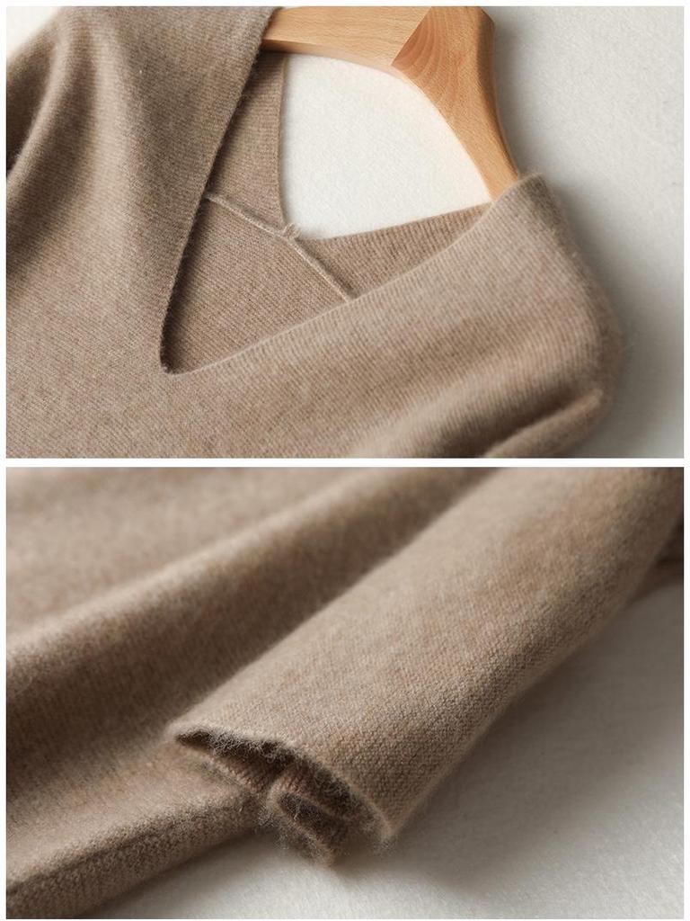 2025 Nowa Koreańska Sukienka Wełniana Dzianinowa o Długości Midi z Dekoltem V na Jesień i Zimę