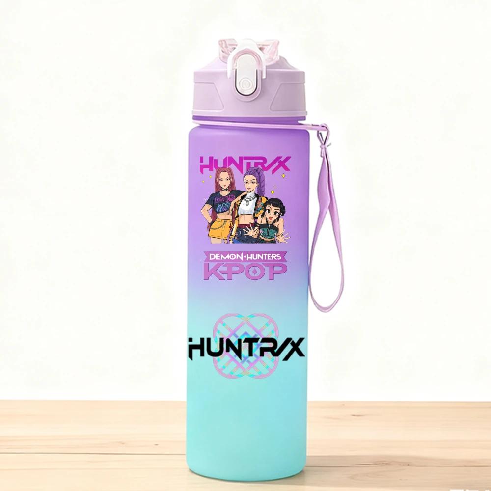 750ML KPop Demon Hunters Sport Water Bottle Adorable Cartoon Anime Plastic Cup Portable Cold Drink Box designed for Children Children
