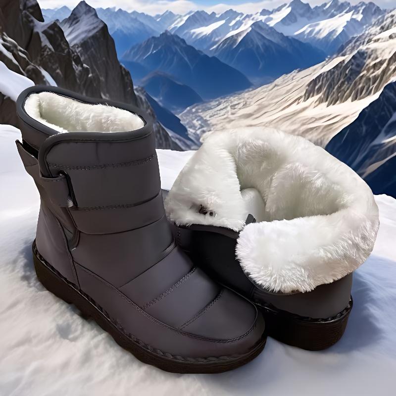 New Winter Plus-Size Women'S Boots with Thickened Fleece High-Tube Round-Toe Flat Snow Boots