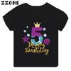 Cute Mermaid Princess Print Girls Clothes 1 2 3 4 5 6 7 8 9 Years Happy Birthday Kids Short Sleeve T Shirt Baby Boys TShirts