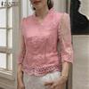 ZANZEA Women Summer V-Neck 3/4 Sleeve Lace Waist Blouses