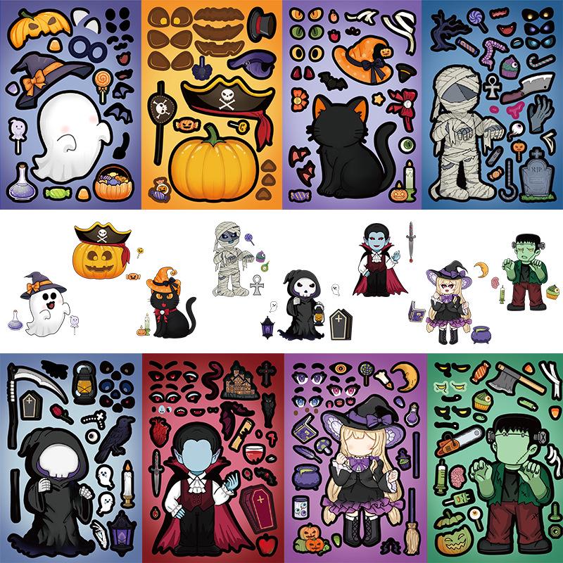 8 Cute Halloween Pumpkin & Ghost Puzzle Stickers for Kids - Fun & Educational DIY Journal Stickers