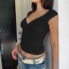 Sexy Deep V-neck Crop Top Women's Basic Solid T-shirt