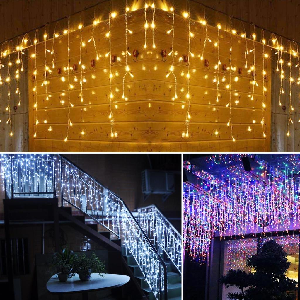 Outdoor Waterproof LED Starry Icicle Fairy String Lights - Holiday Flashing Curtain Decoration