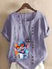 Women's Fashion Colorful Mouse Print Round Neck Short Sleeve T-shirt Casual Cotton Linen Graphic Shirt Leisure Loose Summer Blouse Tops