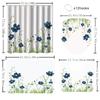1/4 Flowers and Plants Print Shower Curtains, Toilet Seat Decoration, Shower Curtain with Carpet and Toilet Lid, 70.8x70.8 Inch
