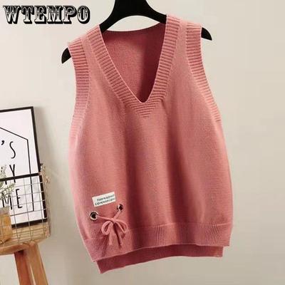 Vestă Tricotată pentru Femei Pulover Tricotat Larg pentru Toamnă și Iarnă Gât în V Fără Mâneci Vestă Pulover