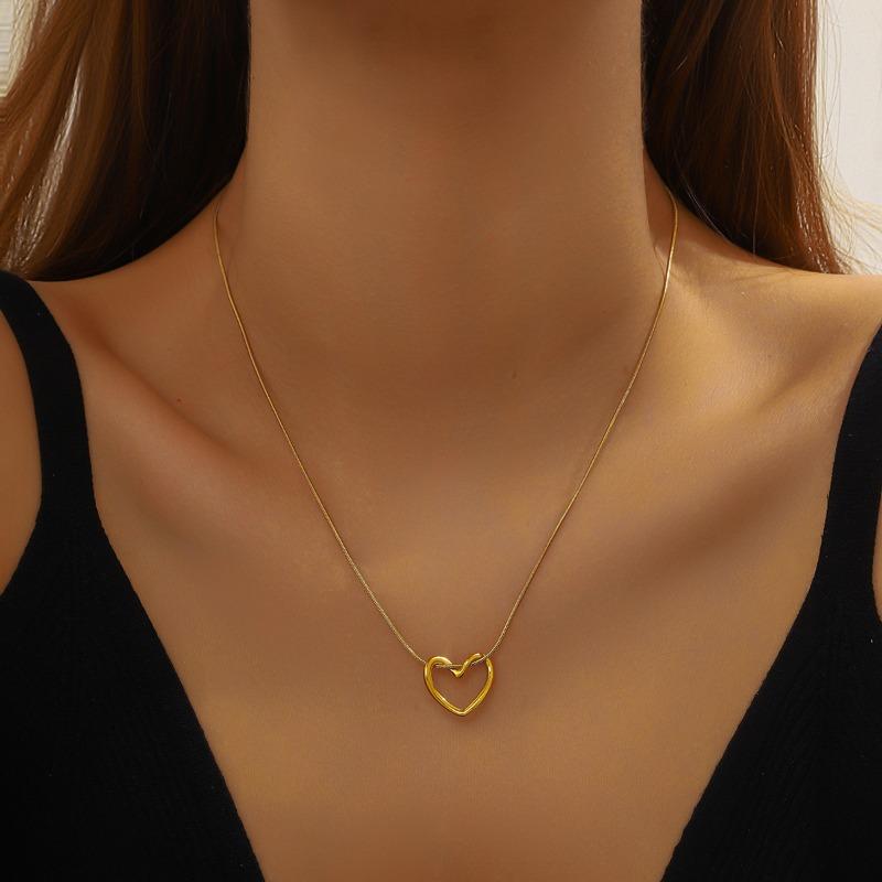 Gold Plated Open Heart Snake Chain Necklace, Dainty Hollow Heart Pendant Herringbone Choker, Minimalist Love Jewelry for Women Gift