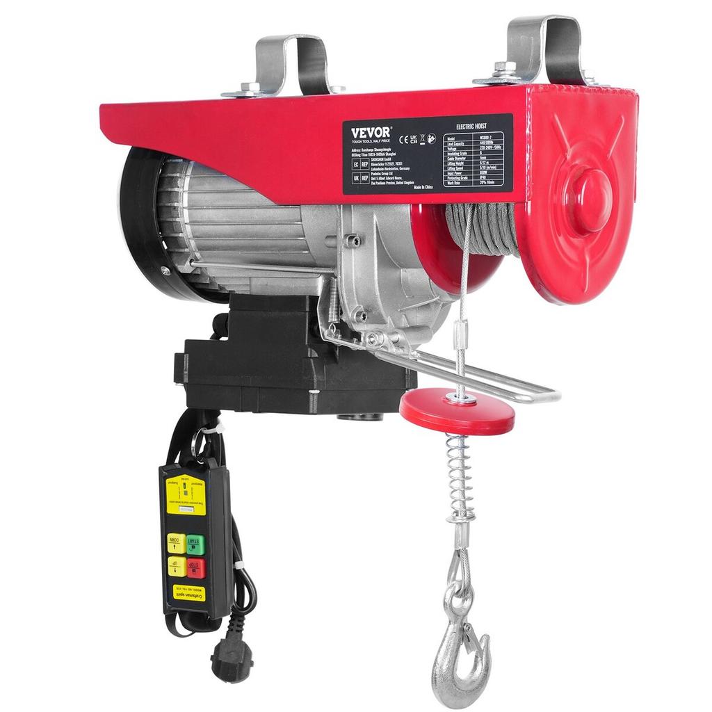 Electric Hoist, 880 Lbs Lifting Capacity, 850W 220V Electric Steel Wire Winch with Wireless Remote Control, 40ft Single Cable Lifting Height & Pure