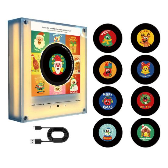 Magnete per Giradischi con Luce Notturna, Magnete per Frigorifero in Vinile, 9 Dischi Programmabili, Memoria da 128MB, Nessuna Musica, Luce LED Personalizzabile, Personalizzazione Magnetica NFC