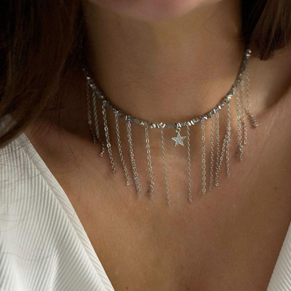 Boho Geometric Transparent Crystal Jewelry Fashion Vintage Sexy Zircon Heart Pendant Tassel Necklace For Women Neelry