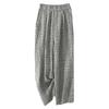 Linen checkered pants women's loose casual pants