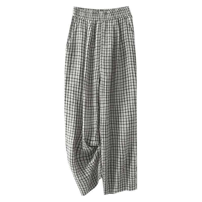 Linen checkered pants women's loose casual pants