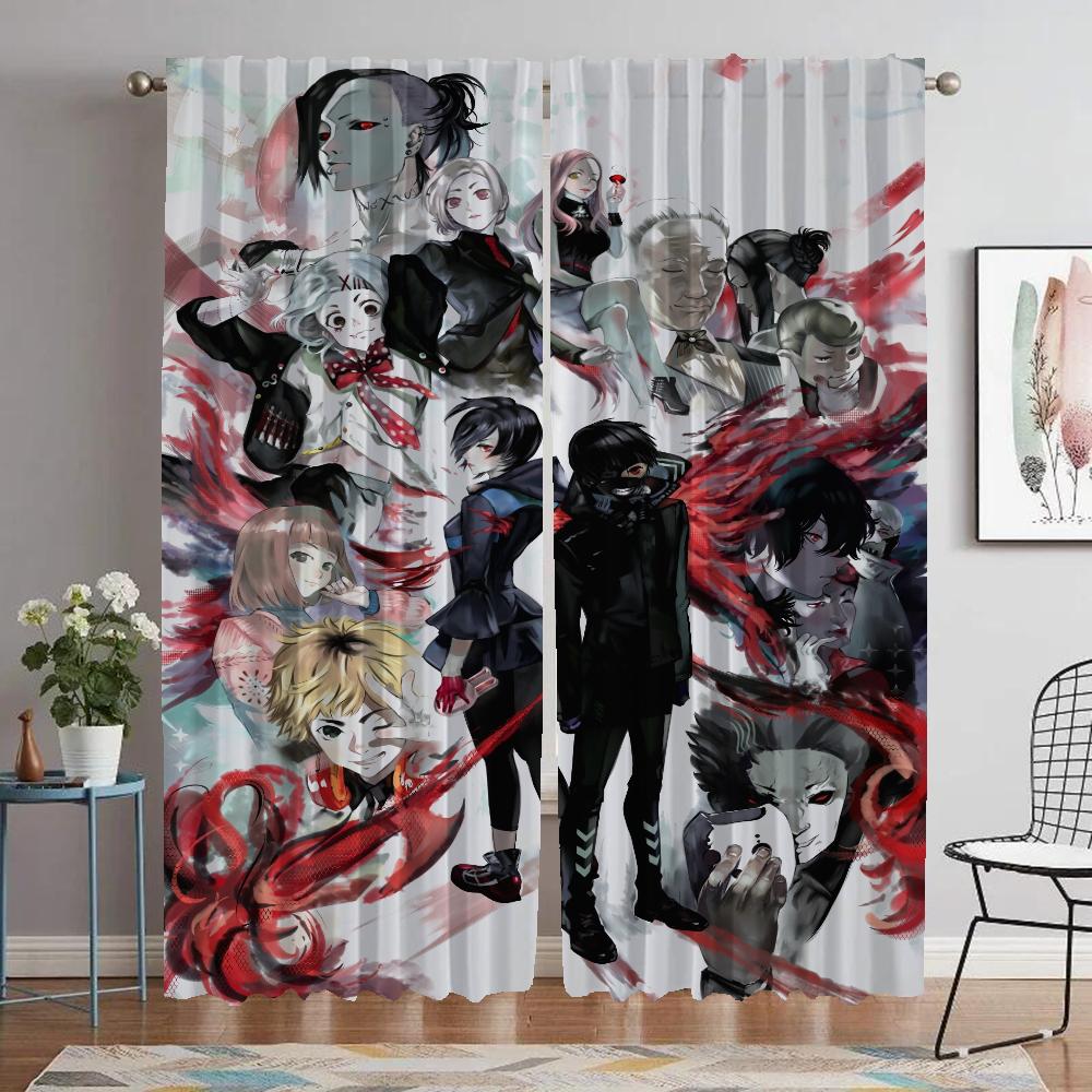 Tokyo Ghoul Elegant Room Curtains 2 Pieces Curtains for Bedroom Window Curtain Partition Halloween Decoration Shades Living Home