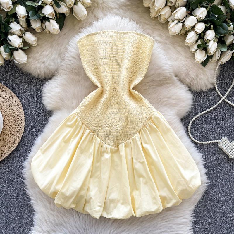Strapless Dress for Women's Summer Slimming and Flower-bud Puffy Dress