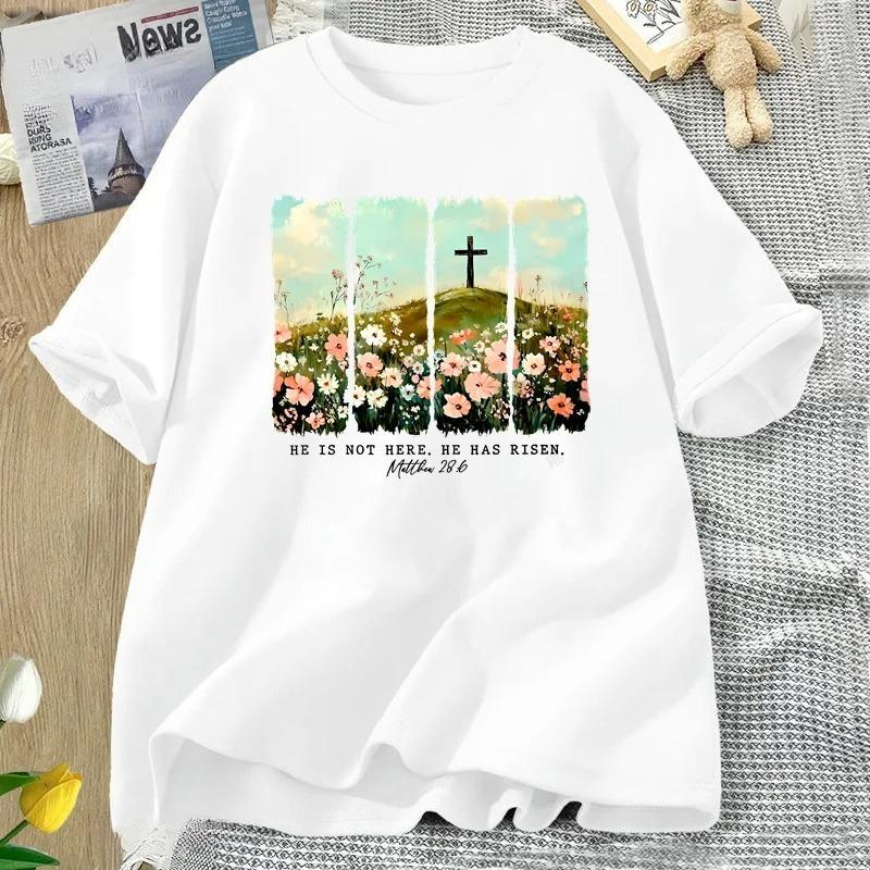 He Is Risen Wildflower Print Tshirt Spring Easter Designs Tshirt Women Trendy Easter Christian Jesus T Shirt Womens Clothing